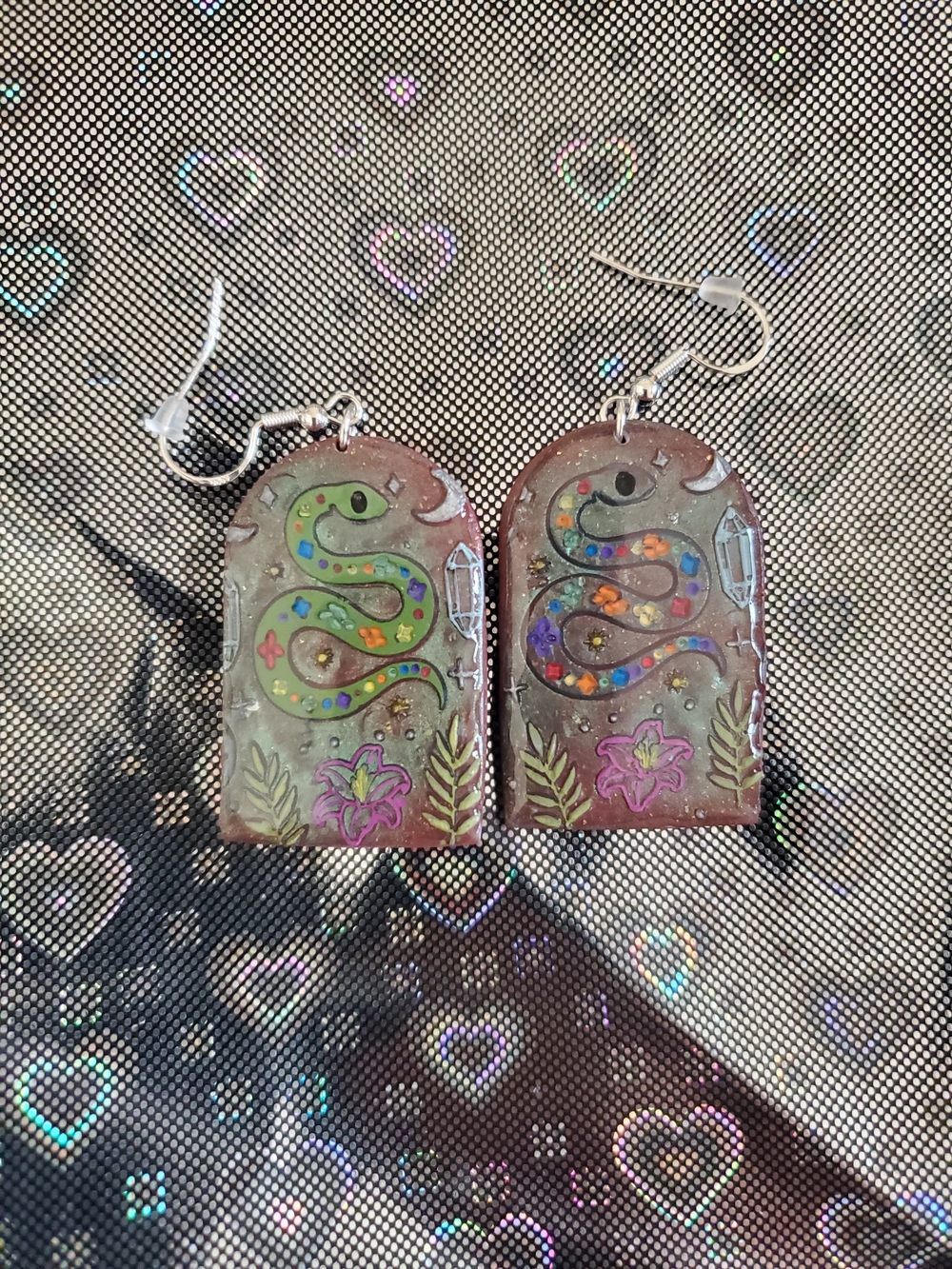 Handmade Snake Floral Dangle Earrings - Multicolor